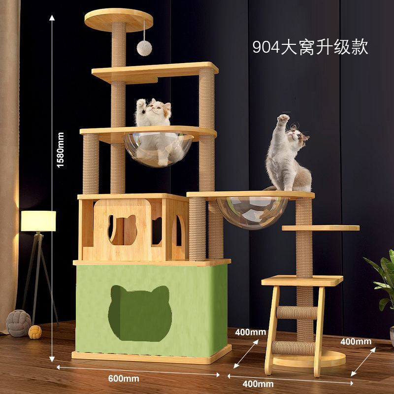 Wholesale cat climbing frame cat nest cat tree integrated factory direct sales cat scratching board solid wood large cat jumping platform column