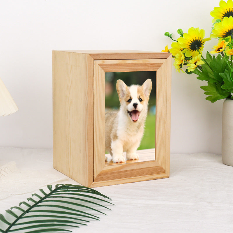Creative pet urn commemorative collection box cat dog animal wooden box can hold photo animals