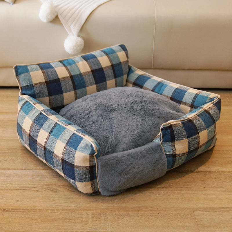 Wholesale dog litter cat litter retro plaid universal in all seasons removable and washable cat teddy than bear small and medium dog bite-resistant pet litter