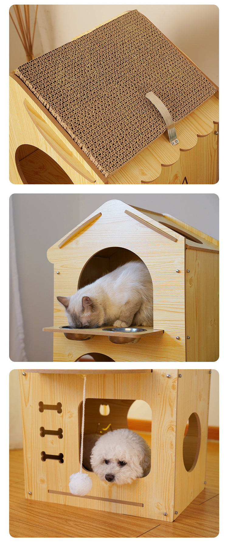 Wholesale Four Seasons Pet Wooden House Cat's Nest Kennel Bedroom Home Wooden Splicing Assembly Cat and Dog Universal House