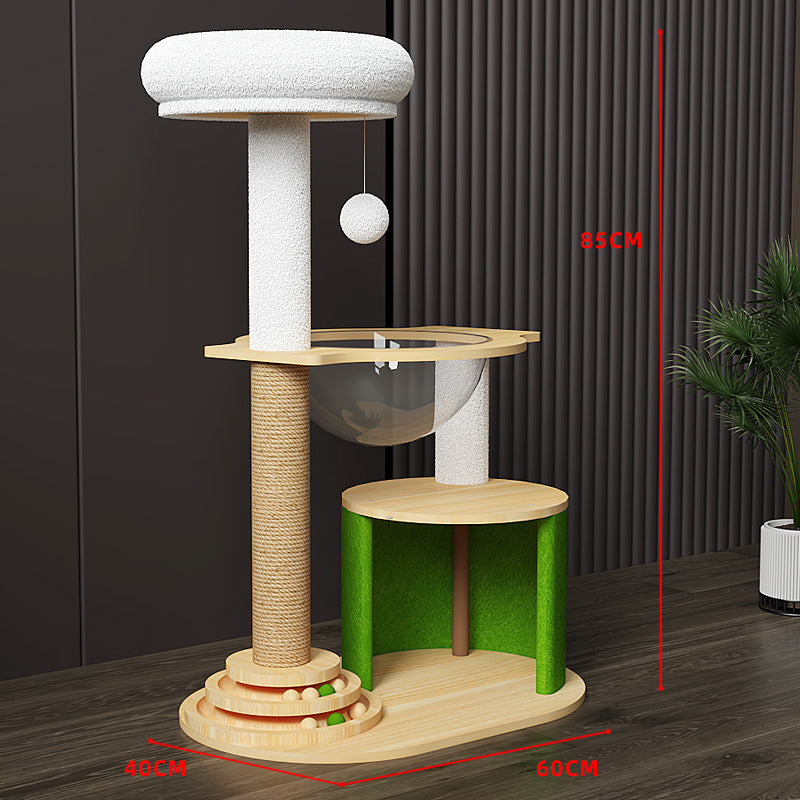 Wholesale cat climbing frame imitation solid wood large cat jumping platform space capsule cat nest cat tree integrated cat scratching board