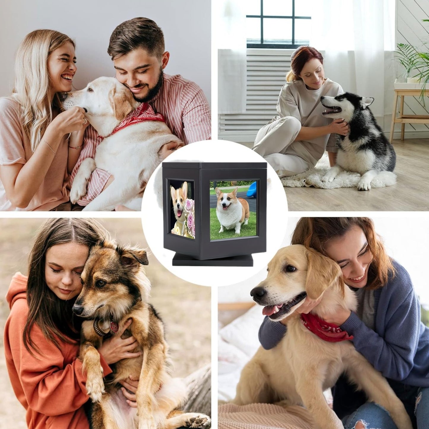 Wooden Rotary Framed Pet Memorial Box Cat and Dog Funeral Urn