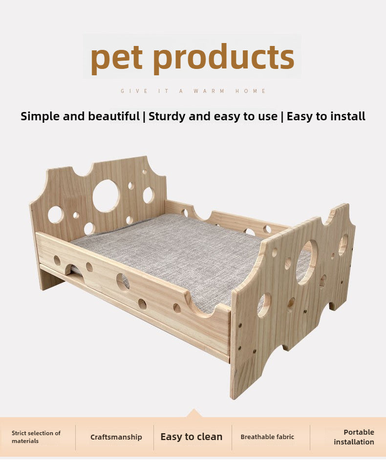 Cat pet cheese bed, smooth rounded edges, cute style, solid wood universal in all seasons