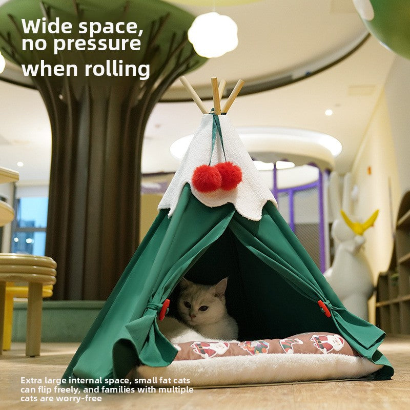 Wholesale Christmas tree cat litter pet kennel sleeping festive winter warm semi-enclosed cat house luxury sleeping cloth thickened