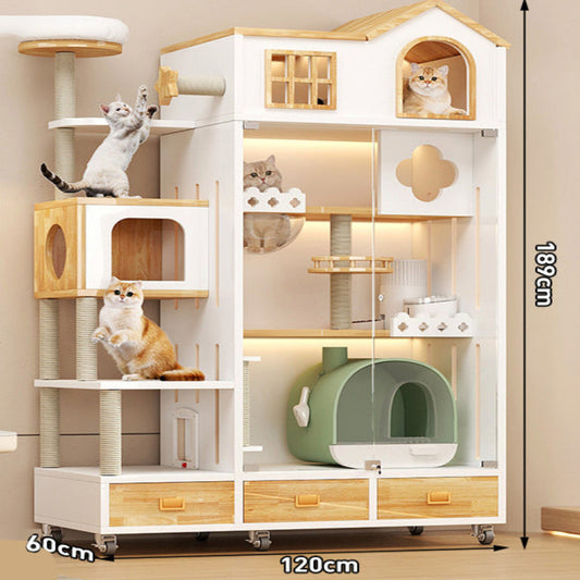 cat villa Cat Castle Big Cat Large Cat Cage Villa Three-layer Solid Wood Large Luxury Wooden Household Cat Cage Multi-layer Cat Cabinet