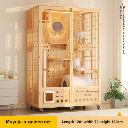 Large cat villa cat house household luxury cat cage indoor glass oversized cat integrated panoramic wooden cat house