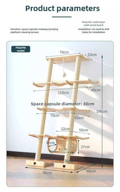 Cat climbing frame Leaning tower Cat frame Cat jumping platform Space capsule Cat tower Solid wood against the wall Cat climbing frame Cat nest Cat tree integrated