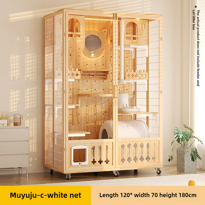 Large cat villa cat house household luxury cat cage indoor glass oversized cat integrated panoramic wooden cat house