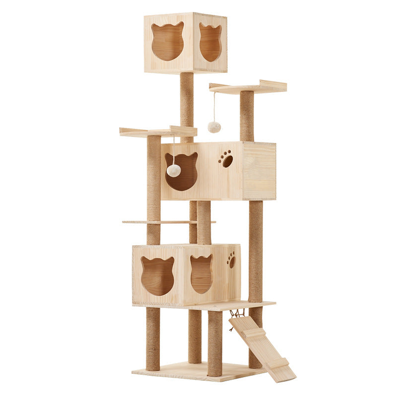 Wholesale Solid Wood Cat Climbing Frame Cat Jumping Platform Cat Scratch Post Resistant Scratch Hemp Pillar Cat Ball Pet Toys