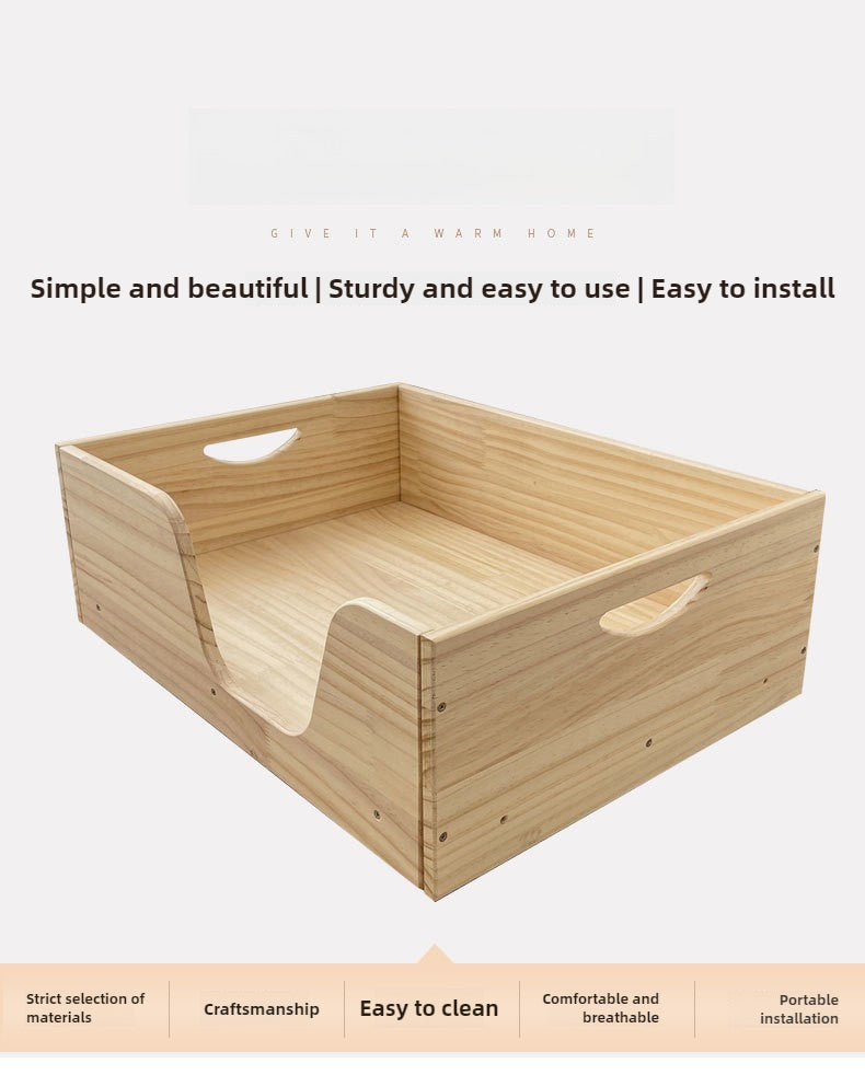 Cute pet box bed, pregnant dog cat nest, solid wood winter warm breeding production box, with handle, surrounded