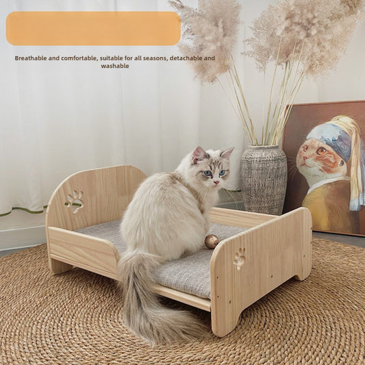 Four-season universal simple wind small wooden bed, cats and other small pets, the style is fashionable and cute, breathable and not damp