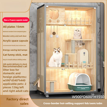 Solid wood cat villa pet wooden small cat house large cat house household double-layer fully enclosed cat villa high quality