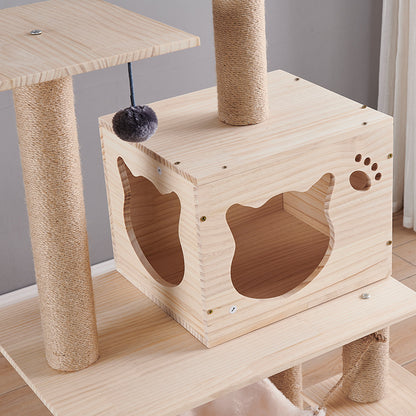 Wholesale cat climbing frame cat nest integrated solid wood cat frame sword hemp rope cat scratching column jumping platform big cat frame hammock stairs cat toy