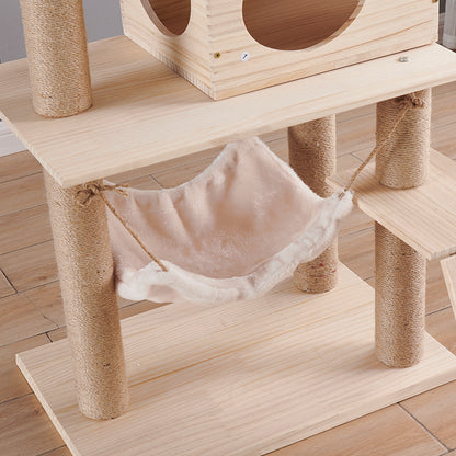 Wholesale cat climbing frame cat nest integrated solid wood cat frame sword hemp rope cat scratching column jumping platform big cat frame hammock stairs cat toy