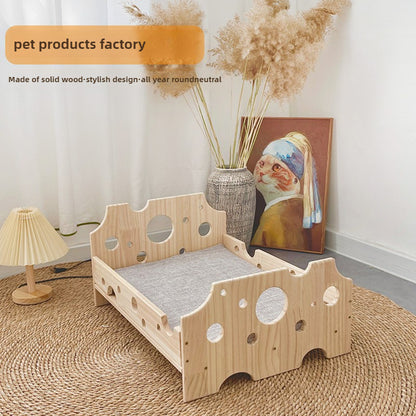 Cat pet cheese bed, smooth rounded edges, cute style, solid wood universal in all seasons
