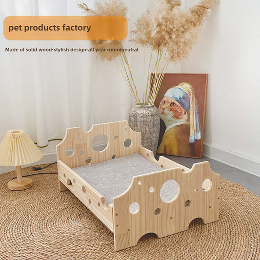 Cat pet cheese bed, smooth rounded edges, cute style, solid wood universal in all seasons