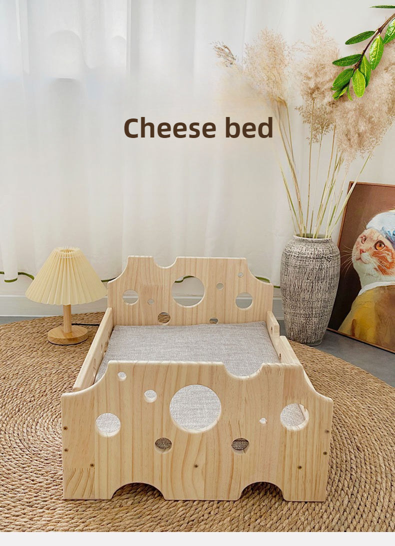 Cat pet cheese bed, smooth rounded edges, cute style, solid wood universal in all seasons