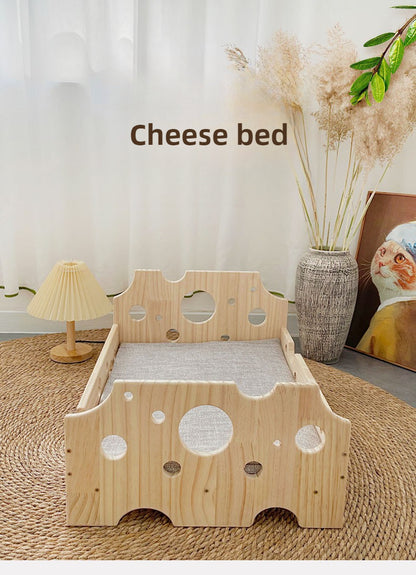 Cat pet cheese bed, smooth rounded edges, cute style, solid wood universal in all seasons