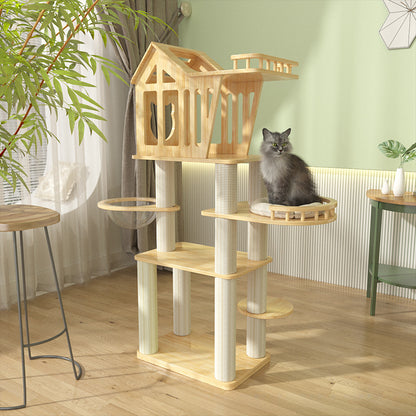 Large solid wood cat climbing frame cat nest simple and integrated four-season universal cat shelf cat jumping platform cat scratching board cat supplies