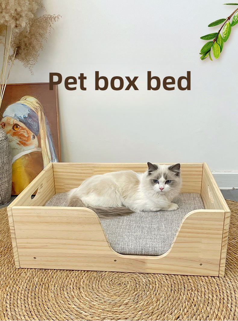 Cute pet box bed, pregnant dog cat nest, solid wood winter warm breeding production box, with handle, surrounded