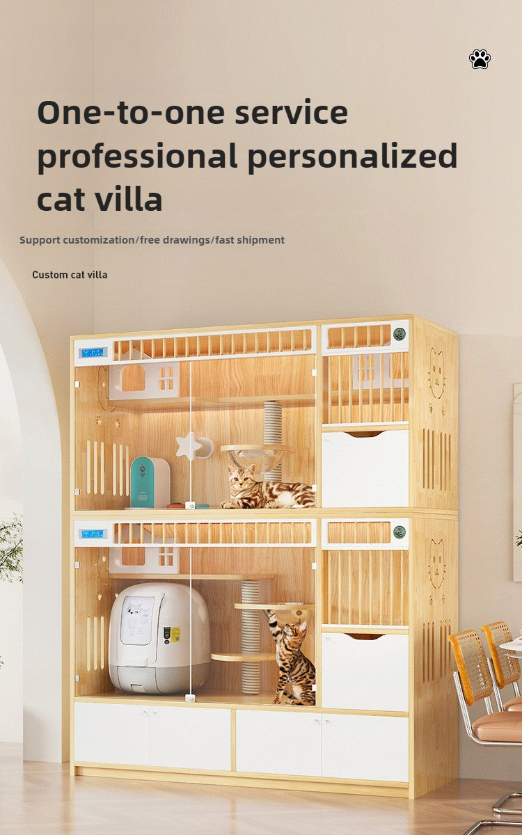 Customized wooden cat villa pet cabinet household cat cabinet pet store large and small foster care warehouse solid wood board