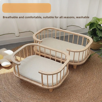 Solid wood pet dog bed cat bed off the ground breathable four seasons universal moisture-proof removable pet nest medium and small dog bed
