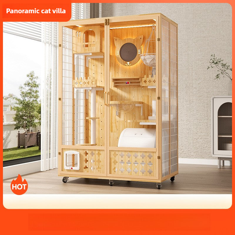 Large cat villa cat house household luxury cat cage indoor glass oversized cat integrated panoramic wooden cat house