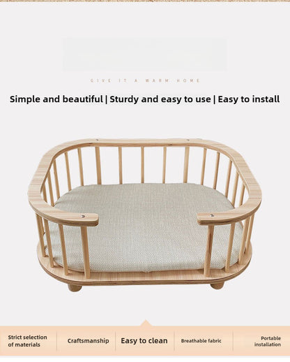 Solid wood pet dog bed cat bed off the ground breathable four seasons universal moisture-proof removable pet nest medium and small dog bed