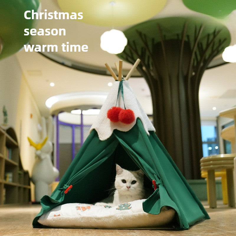 Wholesale Christmas tree cat litter pet kennel sleeping festive winter warm semi-enclosed cat house luxury sleeping cloth thickened