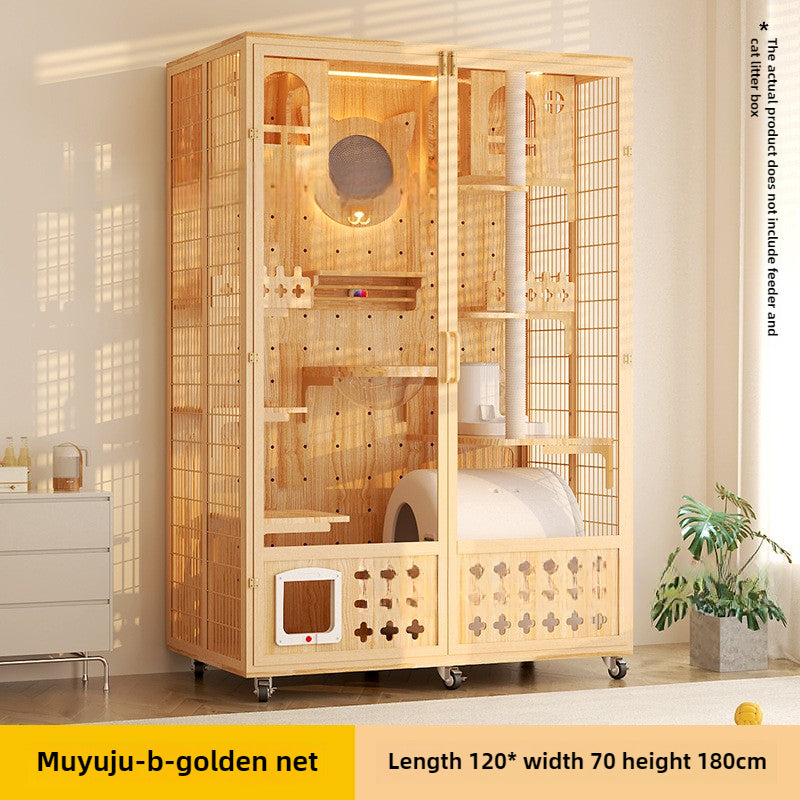 Large cat villa cat house household luxury cat cage indoor glass oversized cat integrated panoramic wooden cat house