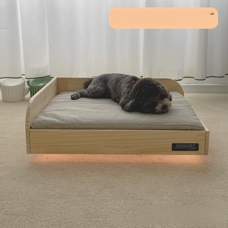 Pet solid wood bed off the ground moisture-proof cat all seasons removable washed canvas kennel wooden creative suspension bed