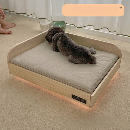 Pet solid wood bed off the ground moisture-proof cat all seasons removable washed canvas kennel wooden creative suspension bed