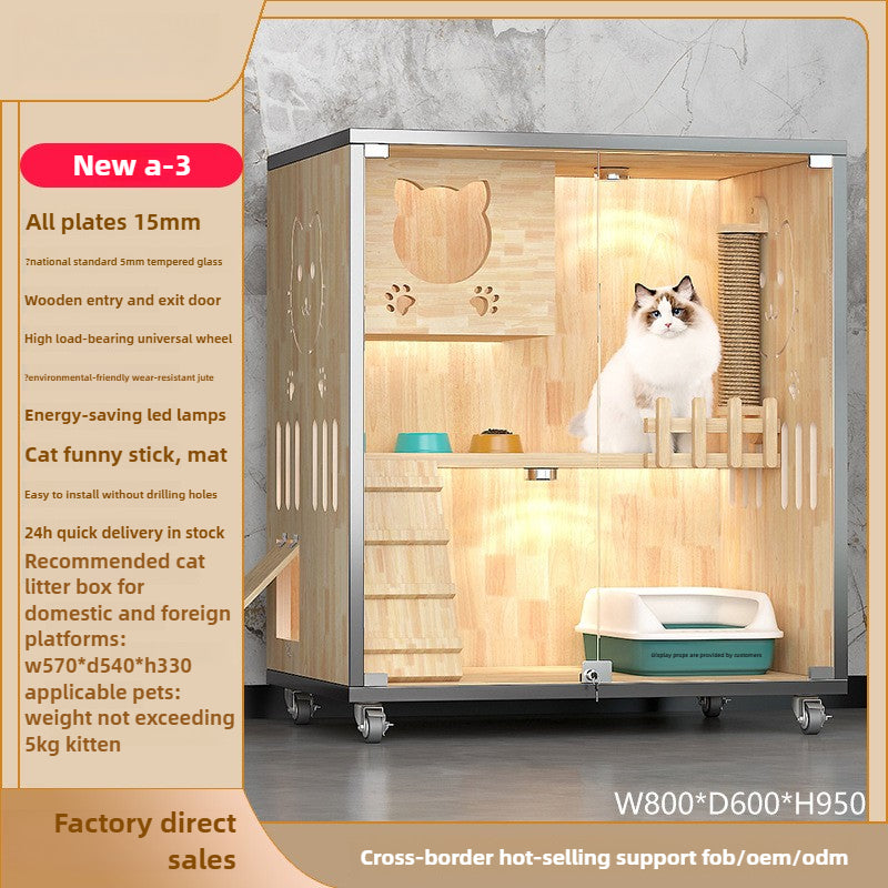 Solid wood cat villa pet wooden small cat house large cat house household double-layer fully enclosed cat villa high quality