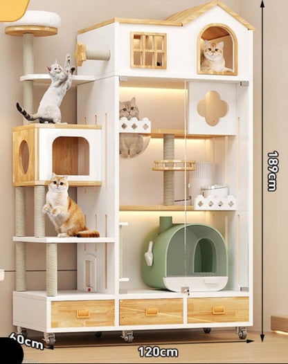 cat villa Cat Castle Big Cat Large Cat Cage Villa Three-layer Solid Wood Large Luxury Wooden Household Cat Cage Multi-layer Cat Cabinet