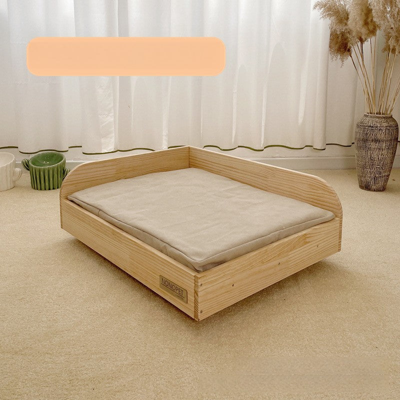 Pet solid wood bed off the ground moisture-proof cat all seasons removable washed canvas kennel wooden creative suspension bed