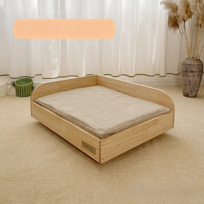 Pet solid wood bed off the ground moisture-proof cat all seasons removable washed canvas kennel wooden creative suspension bed