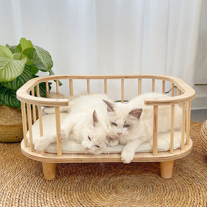 Solid wood pet dog bed cat bed off the ground breathable four seasons universal moisture-proof removable pet nest medium and small dog bed