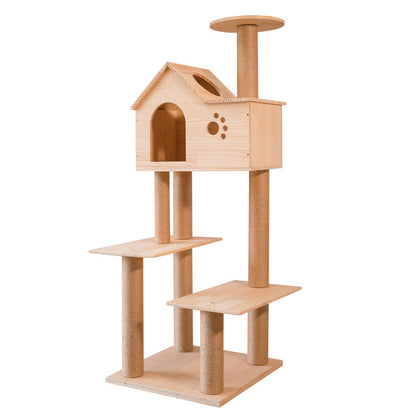 Wholesale Solid Wood Cat Climbing Frame Cat Scratch Post Large Cat Nest Cat Tree Six Layers Cat Jumping Platform Pine