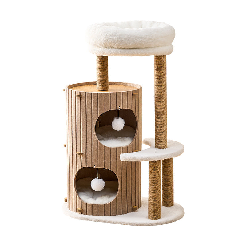 Cat climbing frame household does not occupy a tree hole cat nest integrated winter warm cat scratching nest cat double jumping platform felt bucket