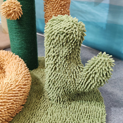 Wholesale cactus cat climbing frame is wear-resistant and cannot drop chips. The cat self-hi relieves boredom and scratches. Solid wood small apartment cat scratching column