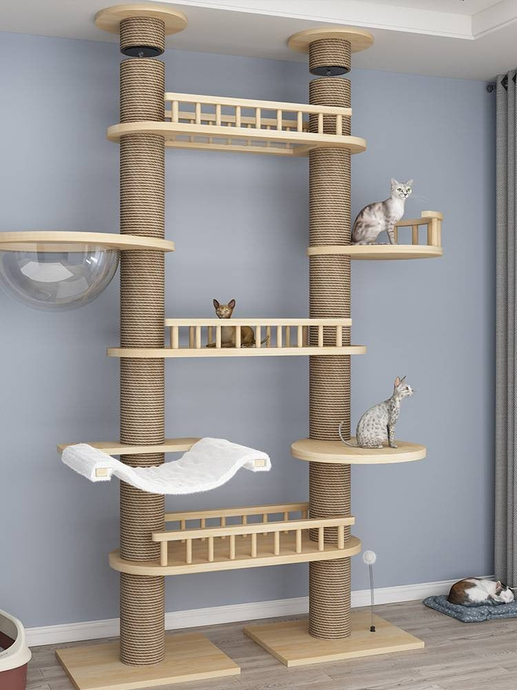 Wholesale Solid Wood Tongtian Wooden Cat Scratch Post Cat Climbing Frame Cat Jump Platform Pet Toy Factory Cat Nest Cat Tree
