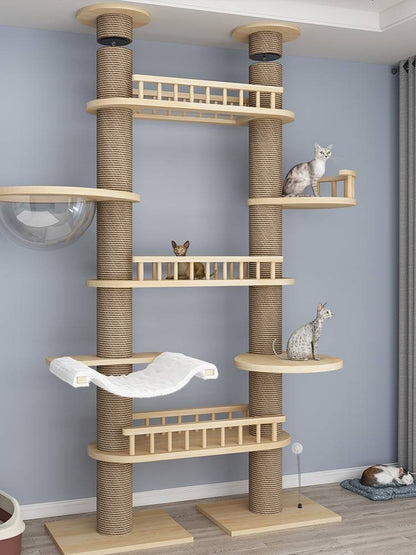 Wholesale Solid Wood Tongtian Wooden Cat Scratch Post Cat Climbing Frame Cat Jump Platform Pet Toy Factory Cat Nest Cat Tree
