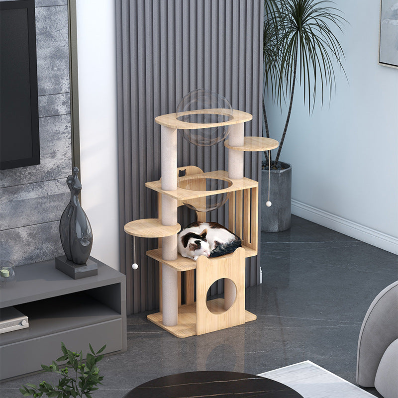 Cat climbing frame Cat scratching tree Space capsule Cat shelf Small cat climbing frame Solid wood cat frame Cat litter Cat tree integrated