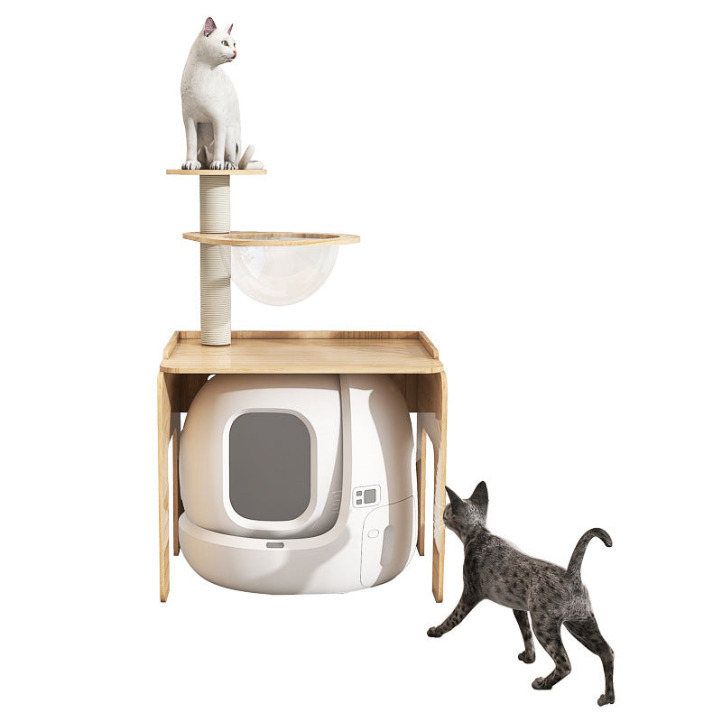 Solid wood cat climbing frame  cabinet indoor odor isolation semi-closed cat toilet significant other space capsule cat nest