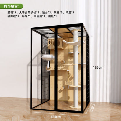 Cat cage household indoor cat cabinet cat house large free space climbing frame integrated cat nest cat house solid wood cat villa