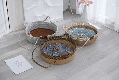 Straw winter warm cat nest, cattail grass weaving cat supplies universal in all seasons, super large pet nest spot