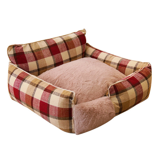 Wholesale dog litter cat litter retro plaid universal in all seasons removable and washable cat teddy than bear small and medium dog bite-resistant pet litter