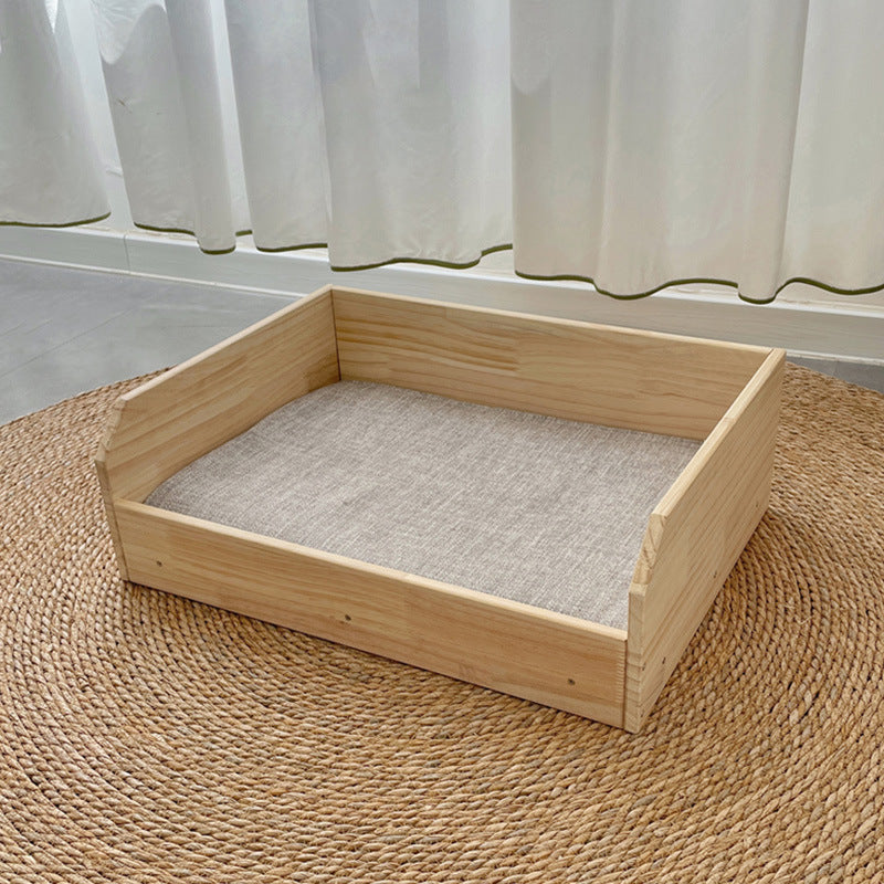 Cute pet box bed, pregnant dog cat nest, solid wood winter warm breeding production box, with handle, surrounded