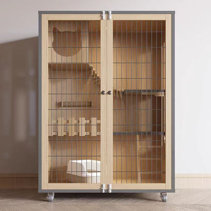 Wooden cat villa household indoor cat cage grid door cat house three-layer cat cabinet breeding cage cat nest luxury cat house