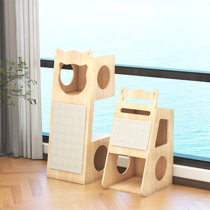 2024 New Multifunctional Cat House Solid Wood Cat House Sisal Mat Space Capsule Cat Nest